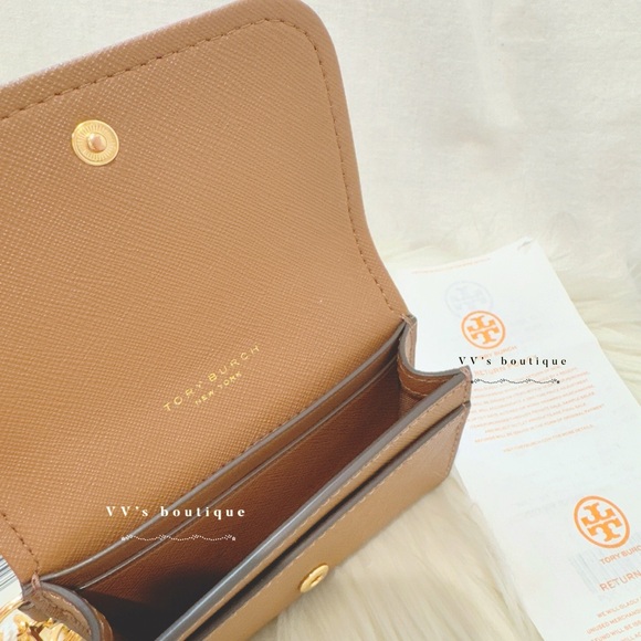 NWT Tory Burch Emerson Flap Card Case ID Saffiano Leather Moose Brown 157146 - Picture 5 of 5